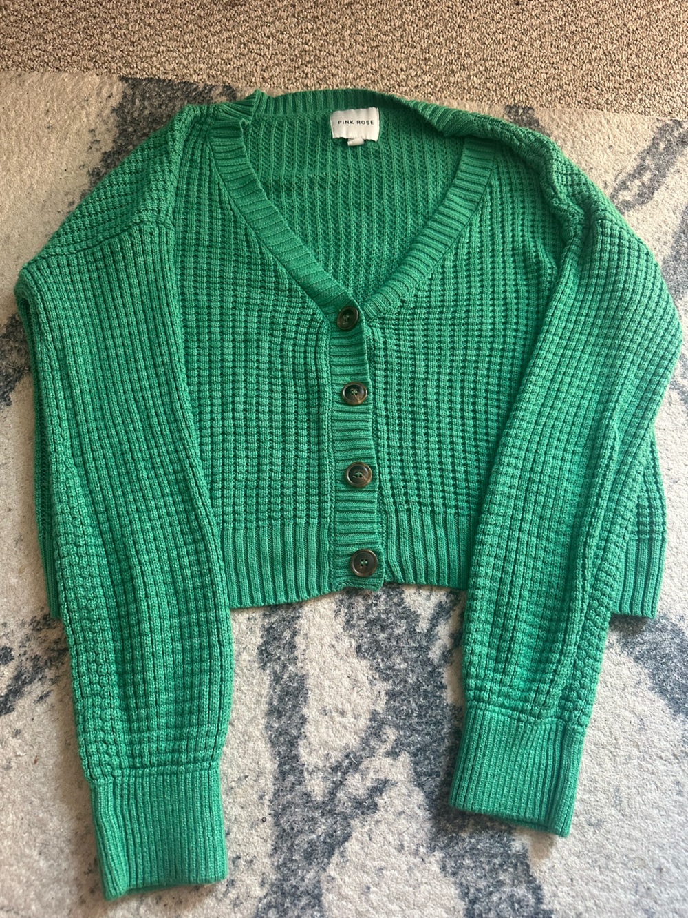 Pink Rose Emerald Green Knit Cardigan
